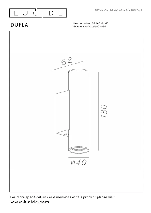 Lucide DUPLA - Wandspot / Wandlamp - 2xGU10 (MR11) - Grijs ijzer - technisch